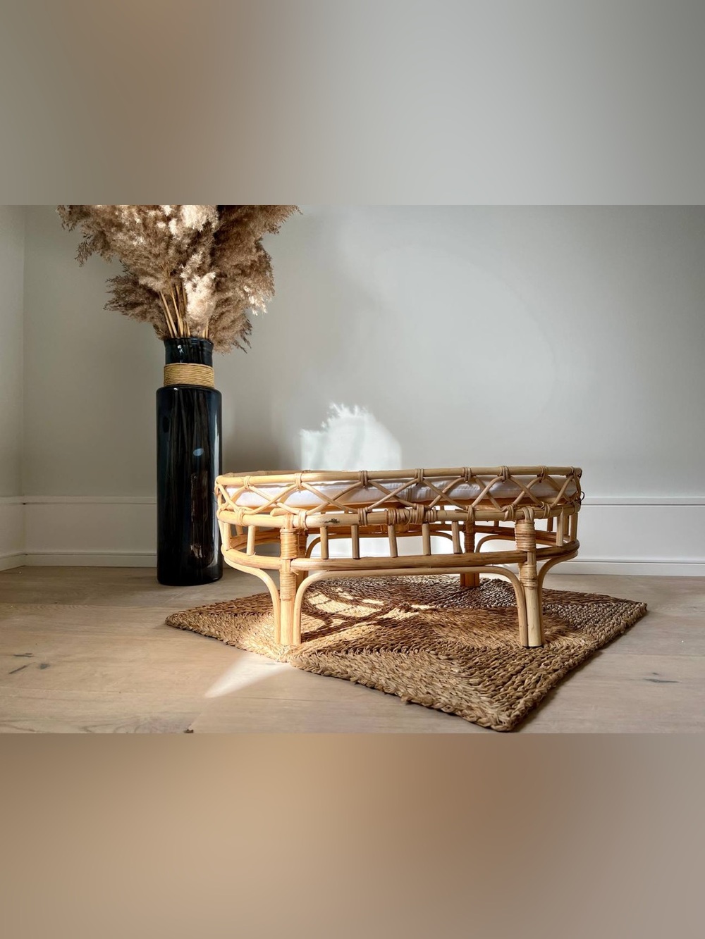 SMALL - Unique Handmade Bamboo pet bed with cushion ( removable cover)